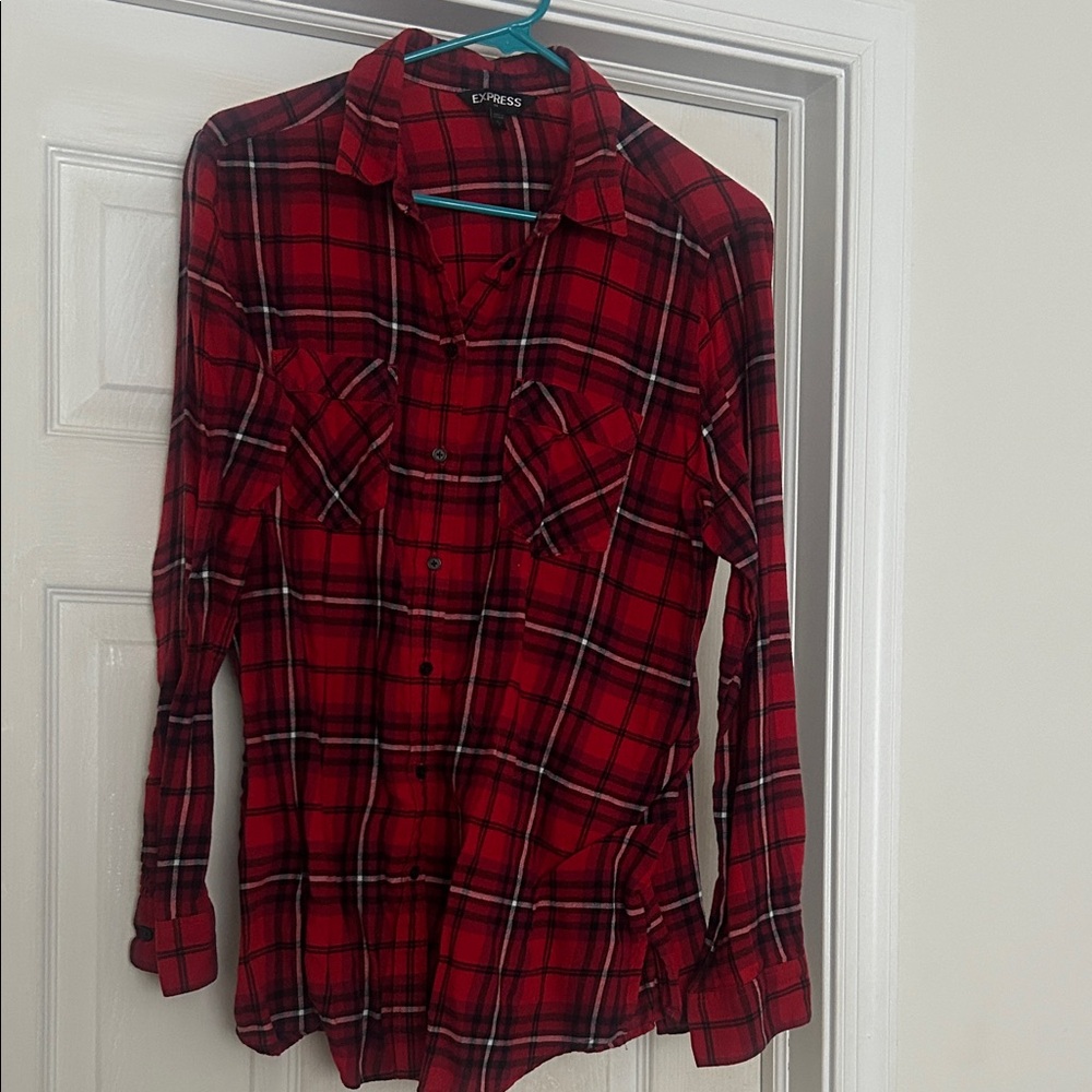 Express Vibrant Red Plaid Shirt